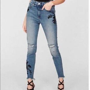 Express Super High Rise Embroidered Ankle Denim Legging